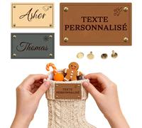 Étiquettes de Bas de Nom Noël Personnalisées en Cuir Personnalisé Texte Icône Patchs Nominatifs avec Rivets Peuvent être Tissés à la Main sur des écharpes des Gants (Étiquette textuelle)