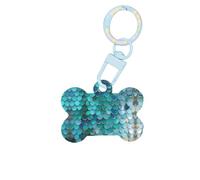 Étiquettes de chien avec motif d'écailles de sirène, porte-clés en acrylique en forme d'os de chien, étiquettes de motif double face pour chiens et chats, M, Acrylique