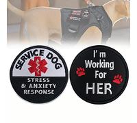 Étiquettes de chien de service, Travaillant pour elle/Patch de harnais de réponse au stress et à l'anxiété avec crochet et soutien à boucle pour gilet et équipement d'entraînement (A, 2 pièces)