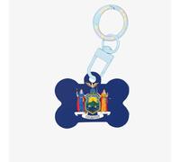 Étiquettes de chien tendance avec motif drapeau de New York, porte-clés en acrylique en forme d'os de chien, étiquettes de motif double face pour chiens et chats