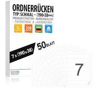 Etiquettes de dossier autocollantes, étiquette de dos de dossier pour dossier surface blanche mate, imprimantes à encre et laser, MADE IN GERMANY (190 x 38 mm - blanc, 50)