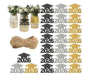 Étiquettes de Graduation - 24 Étiquettes de Chapeau à Paillettes | Décorations de Graduation 2026 - pour les classes l'école bocaux centres de table table projets de bricolage