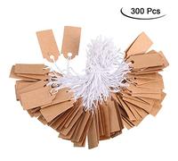 Étiquettes de Marquage Étiquettes de Prix Étiquettes de Prix Vierges Inscriptibles Tags d'Affichage avec Corde de Suspension Élastique, Kraft (300 Paquets, 1.02 x 0.47 Pouce)