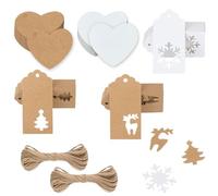 Etiquettes de Noël, Pack de 150 étiquettes cadeaux de Noël, Étiquettes de Noël en papier kraft Pendentif Noël Avec Étiquettes à ficelle pour bouteilles