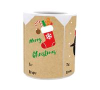 Étiquettes de Nom de Noël - 250 Pièces Décor Cartoon Cadeaux Pour Bas De Noël - Rouleau d'Étiquettes Nominatives pour Papier Cadeau | Pour Amis Famille Adultes Ados Anniversaire Fête Paquet Boîte Bric