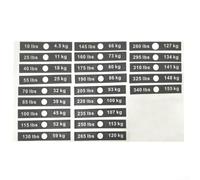 Étiquettes de poids pour équipement de fitness, autocollants numérotés de 4 à 5 kg à 155 kg, fabriquées en plastique PP, marquages transparents pour une reconnaissance rapide du poids et une