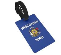 Étiquettes de sac de voyage imprimées avec drapeau de l'État du Wisconsin - Identificateurs uniques de valise avec colonne d'informations personnelles