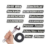 Étiquettes de tiroir de boîte à outils imprimées en 3D - Ensemble d’autocollants magnétiques 12 pièces | Organisateur d'identification rapide, Classification du stockage des outils, Garage, atelier, g