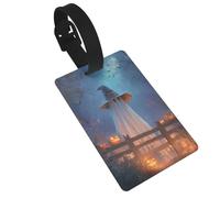 Étiquettes d'Halloween fantôme perchées derrière une clôture en bois, étiquettes de bagages, étiquettes de nom, étiquettes de valise, idéales pour les sacs à dos de voyage, croisière, sac à dos