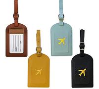 Étiquettes d'identification de Valise,4 Étiquettes à Bagages avec Étiquette d'adresse,Étiquettes de bagage en Cuir Étiquettes d'étiquette,Étiquette à Bagage Valise（4 Couleurs）