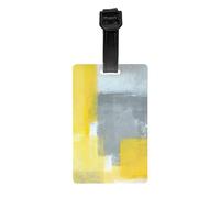 Étiquettes d'identification imperméables pour valises - Gris et jaune - Peinture abstraite - Pour voyage, croisière, usage quotidien