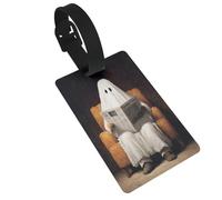 Étiquettes d'identification pour valise, nom et sac à dos Motif fantôme en train de lire le journal dans un fauteuil, idéal pour les voyages et les croisières