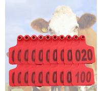 Étiquettes d'oreille de bovins Tags de vache Étiquette d'oreille d'identification du bétail pour vaches de bétail porcs gènes de moutons mollets animaux avec nombres Red 4*5cm (1.57*1.96in) 301-400