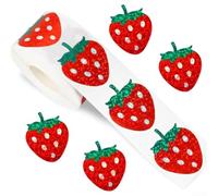 Étiquettes en forme de fraise Finition holographique 2,5 cm | Brillance holographique, forme de fraise, dos automatique, décolle rapidement, pas de gauche