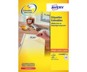 Etiquettes enlevables 45,7 x 21,2 mm Avery L4736-25 - Pochette de 1200