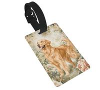 Étiquettes Golden Retriever dans un jardin forestier pour bagages, nom et valise, idéales pour les sacs à dos de voyage et de croisière