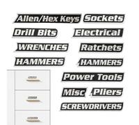 Étiquettes magnétiques pour outils - 12 étiquettes magnétiques pour organiser les coffres pour un tri facile des outils, système d'étiquetage polyvalent pour tiroirs, armoires, ateliers, bureaux