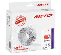Étiquettes Meto pour étiqueteuse manuelle (22 x 16 mm, 2 lignes, papier rouge fluo, 12 000 étiquettes, adhésives permanentes, pour appareils METO, Contact, Sato, Avery, Tovel, Samark etc.)