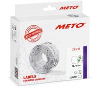 Étiquettes Meto pour étiqueteuse manuelle (22x16 mm, 2 lignes, papier blanc, 12 000 étiquettes, décollables et repositionnables, pour appareils Meto, Contact, Sato, Avery, Tovel, Samark etc.)