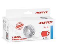 Étiquettes Meto pour étiqueteuse manuelle (32x19 mm, 2 lignes, 5 000 étiquettes, papier rouge fluo, adhésives permanentes, pour appareils Meto, Contact, Sato, Avery, Tovel, Samark etc)
