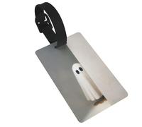 Étiquettes mignonnes d'Halloween avec fantôme timide qui regardent les bagages, les noms, les valises, idéales pour les voyages et les croisières
