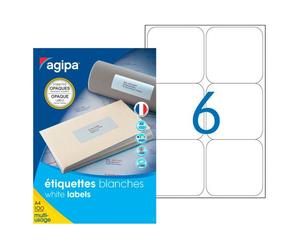 Etiquettes opaques multi usages 99,1 x 93,1 mm Agipa 102421 blanches - boite de 600