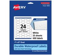 Étiquettes ovales Avery durables et imperméables, 1" x 2" (600 unités), impression jusqu'au bord, compatibles avec les imprimantes laser et à jet