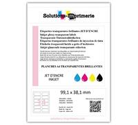 Etiquettes polyester transparentes brillantes pour imprimante jet d’encre - 99,1 x 38,1 mm - Lot de 5 planches de 14 étiquettes