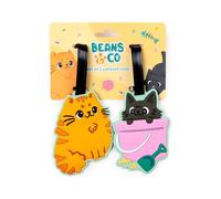 Lot de 2 étiquettes de bagage en PVC à thème Chats Beans & Co - Plaque d'adresse - Valise aérienne chat pour filles et enfants, Puckator