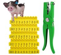 étiquettes pour bétail, Lot de 100kits d'identification d'animaux: porcs, veaux, auriculaires en TPU avec 1pince applicatrice (201-300/301-400)(Yellow,201 300)