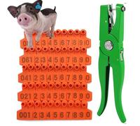 étiquettes pour bétail, Lot de 100kits d'identification d'animaux: porcs, veaux, auriculaires en TPU avec 1pince applicatrice (201-300/301-400)(Orange,201 300)