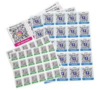 Etiquettes QR Code personnalisées (textes, lien et couleurs) autocollantes | Scanne vers Facebook, Instagram, linkedin, avis Google, sms, appel... Stickers en vinyle, taille et quantité personnalisable.