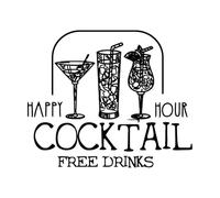 Étiquettes rétro dessinées à la main pour boissons, badges happy hour Stickers muraux en vinyle 41x49.2cm Auto-adhésif Noir
