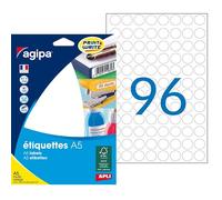 Étiquettes rondes multi-usages blanches Ø 15 mm Agipa 114002 - Pochette de 1536