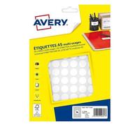 Étiquettes rondes multi-usages blanches Ø 15 mm Avery PET15W - Pochette de 1536