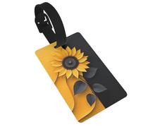 Étiquettes simples et minimalistes en forme de tournesol noir et jaune, idéales pour les sacs à dos de voyage et de croisière