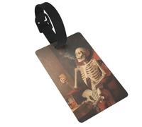 Étiquettes squelette dans une chaise pour bagages, nom, étiquettes de valise, idéales pour les sacs à dos de voyage et de croisière