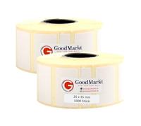Étiquettes thermiques directes GoodMarkt autocollantes | 25x15 mm 2 rouleaux, blanc, 2000 étiquettes | Compatible avec Brother, Zebra, Phomemo | Etiquettes maison, étiquettes code barre, étiquettes