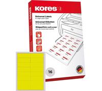 Étiquettes universelles Kores 105 x 37 mm sans marge jaune 1.600 étiquettes sur 100 feuilles