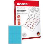 Étiquettes universelles Kores 70 x 42,3 mm sans marge bleu 2.100 étiquettes sur 100 feuilles