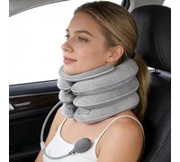 Étireur cervical gonflable, Soutien du cou avec conception d'étirement à 3 niveaux et support mentonnier, Oreiller cervical gonflable, Minerve pour le soulagement des douleurs chroniques (Gris clair)