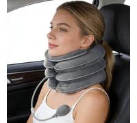 Étireur cervical gonflable, Soutien du cou avec conception d'étirement à 3 niveaux et support mentonnier, Oreiller cervical gonflable, Minerve pour le soulagement des douleurs chroniques (Gris foncé)
