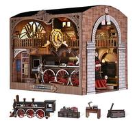 ETKVR DIY Book Nook Kit, Maison de Poupées Miniatures en Bois,Maisons a Construire avec Meubles et lumière LED, Booknook Miniature House Cadeau de Bricolage pour Adultes - Station Réparation Train