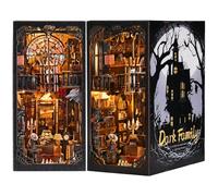 ETKVR DIY Book Nook Kit, Maison de Poupées Miniatures en Bois,Maisons a Construire avec Meubles et lumière LED, Booknook Miniature House Cadeau de Bricolage pour Adultes - Famille Noire