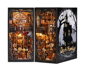 ETKVR DIY Book Nook Kit, Maison de Poupées Miniatures en Bois,Maisons a Construire avec Meubles et lumière LED, Booknook Miniature House Cadeau de Bricolage pour Adultes - Famille Noire