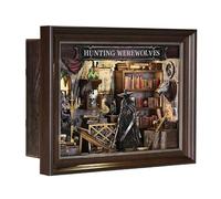 ETKVR Kit Book Nook, Cadre Photo en Forme de Coin à Livres, Kit Miniature de Maison de Poupée à Fixer au Mur, Insert pour étagère, Puzzle 3D en Bois à Monter Soi-Même pour Décorer Une étagère Wolfman