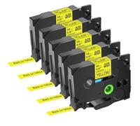ETkzql Ruban d'étiquettes laminé Multicolore 12mm, 5 pièces, Compatible avec Tze 231 431 531 631 731 Compatible avec imprimante PTD410 PTD460BT(5PK Black on Yellow)