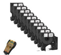 ETkzql Tube thermorétractable 12mm, Ruban d'étiquettes Noir sur Blanc, 10 pièces 18055 Compatible avec 1000 3000 4200 5000 5200 6000 Fabricant d'étiquettes(Black on White)