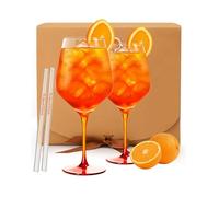 ETLEE Aperol Lot de 2 verres à liqueur en cristal avec pied orange, pailles et dessous-de-verre - Avec inscription « Ich liebe Dich » - Cadeau idéal pour la Saint-Valentin, un anniversaire et un