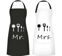 ETLEE Tablier de cuisine Mr & Mrs avec tour de cou réglable et 2 poches, peut être utilisé pour les barbecues des hommes et des femmes dans le jardin, Noir/blanc, 88*69cm